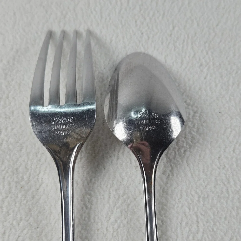 Vintage Rose Stainless Merchandice Service Flatware Set Dessert Spoon Fork Japan